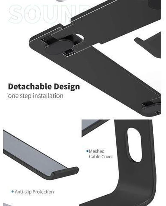 Alt view image 3 of 7 - Laptop Stand, Ergonomic Aluminum Laptop Mount Computer Stand for Desk, Detachable Laptop Riser Notebook Stand Compatible with MacBook Air Pro, Dell XPS, More 10-16" Laptops