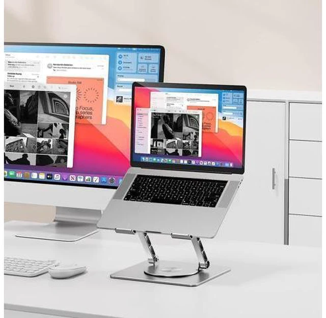 Alt view image 3 of 7 - AUBEAMTO Ultra-Stable Swivel Laptop Stand for Desk,Adjustable Height Aluminum Computer Stand with 360 Rotating Base Compatible with MacBook Air/Pro and All 10-17.3 Laptops for Office Home - Silver