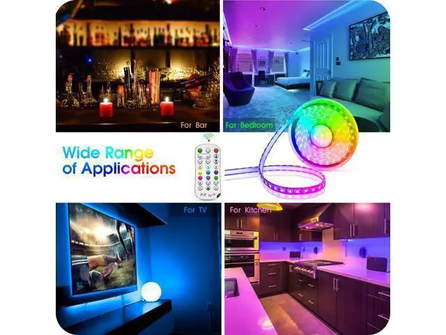 Alt view image 4 of 7 - IP65 Waterproof LED Strip Lights, 50ft/15M RGB LED Light Strip with Bluetooth Remote App Controller Color Changing 5050 LED Rope Lights Sync to Music for Home Garden DIY Decoration Flexible Strip