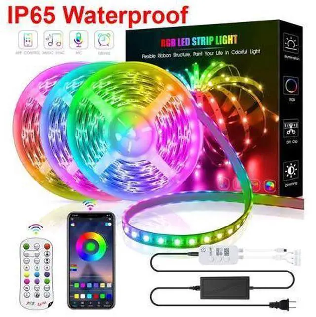Main image of IP65 Waterproof LED Strip Lights, 50ft/15M RGB LED Light Strip with Bluetooth Remote App Controller Color Changing 5050 LED Rope Lights Sync to Music for Home Garden DIY Decoration Flexible Strip