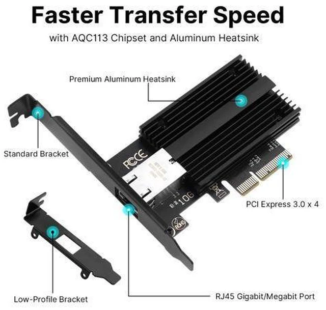 Alt view image 6 of 6 - Fenvi 10G Base-T PCI-e Network Card Marvell AQC113C, 10Gbps RJ45 Port NIC Card with Standard & Low-Profile Brackets, Support Windows10/11/Server