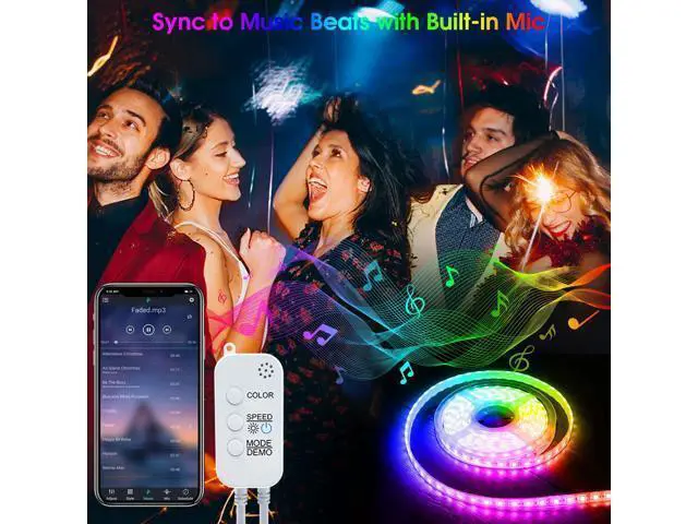 Alt view image 5 of 7 - IP65 Waterproof LED Strip Lights, 50ft/15M RGB LED Light Strip with Bluetooth Remote App Controller Color Changing 5050 LED Rope Lights Sync to Music for Home Garden DIY Decoration Flexible Strip