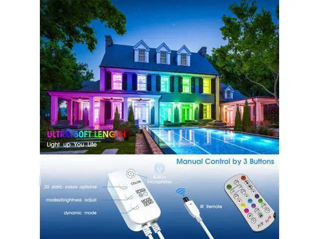 Alt view image 6 of 7 - IP65 Waterproof LED Strip Lights, 50ft/15M RGB LED Light Strip with Bluetooth Remote App Controller Color Changing 5050 LED Rope Lights Sync to Music for Home Garden DIY Decoration Flexible Strip