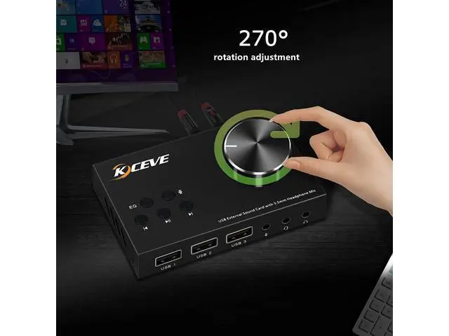 Alt view image 3 of 7 - External Sound Card with Volume Control, Multimedia USB Controller Knob, USB Audio Adapter with 3.5mm Headphone and Microphone Jack, for Windows, Mac, Linux, PC, Laptops, Desktops