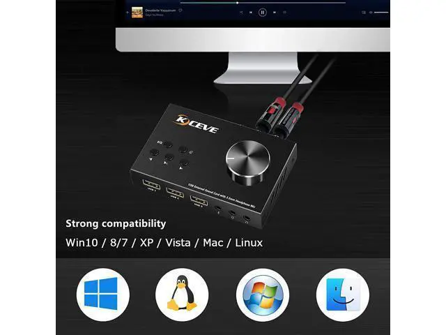 Alt view image 5 of 7 - External Sound Card with Volume Control, Multimedia USB Controller Knob, USB Audio Adapter with 3.5mm Headphone and Microphone Jack, for Windows, Mac, Linux, PC, Laptops, Desktops