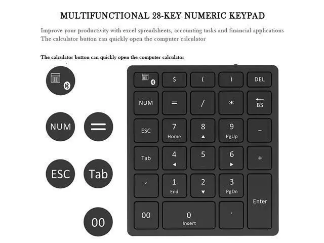 Alt view image 3 of 6 - Multifunctional 28-key Numeric Keypad 28 Keys Rechargeable Bluetooth Wireless Numeric Keyboard