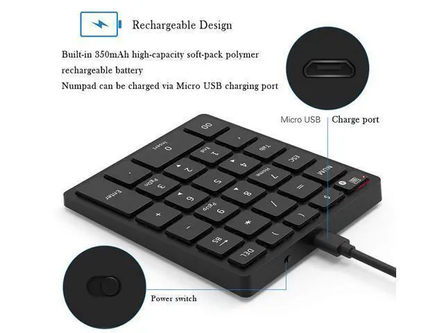Alt view image 4 of 6 - Multifunctional 28-key Numeric Keypad 28 Keys Rechargeable Bluetooth Wireless Numeric Keyboard