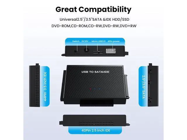 Alt view image 6 of 7 - AUBEAMTO Hard Drive Reader USB3.0 to SATA IDE Adapter, IDE SATA to USB + Type C External Hard Drive Adapter Data Recovery Converter Kit for Universal 2.5 3.5 HDD SSD Hard Drive Disk