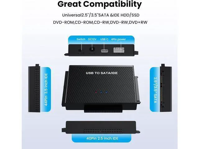 Alt view image 6 of 7 - USB C & USB 3.0 to SATA IDE Adapter External Hard Drive Connector Converter for Universal 2.5 3.5" HDD SSD Hard Drive Disk Optical Drive, SATA/IDE to USB 3.0 USB C Hard Drive Adapter