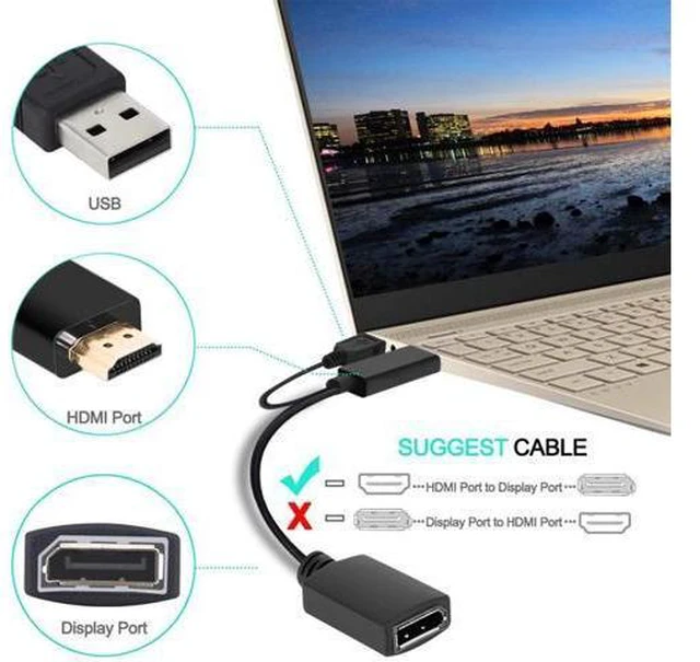 Alt view image 2 of 7 - AUBEAMTO 4K 60Hz HDMI to DisplayPort Video Adapter w/USB Power - HDMI 2.0 (Male) to DP 1.2 (Female) Active Monitor Converter
