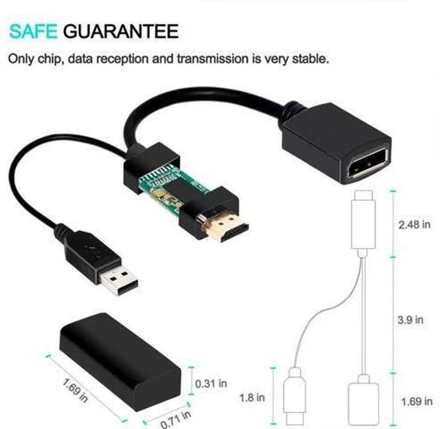 Alt view image 4 of 7 - AUBEAMTO 4K 60Hz HDMI to DisplayPort Video Adapter w/USB Power - HDMI 2.0 (Male) to DP 1.2 (Female) Active Monitor Converter