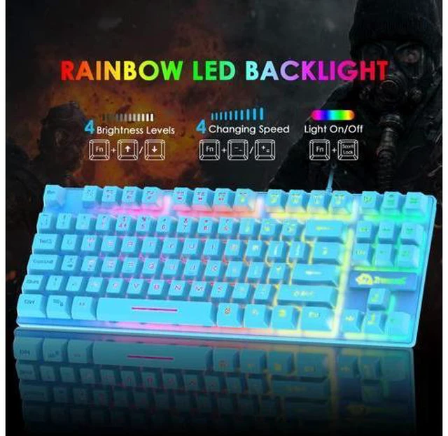 Alt view image 2 of 7 - Gaming Keyboard and Mouse Combo,88 Keys Compact Rainbow Backlit Mechanical Feel Keyboard, RGB Backlit 6400 DPI Lightweight Gaming Mouse with Honeycomb Shell for Windows PC Gamers (Blue)