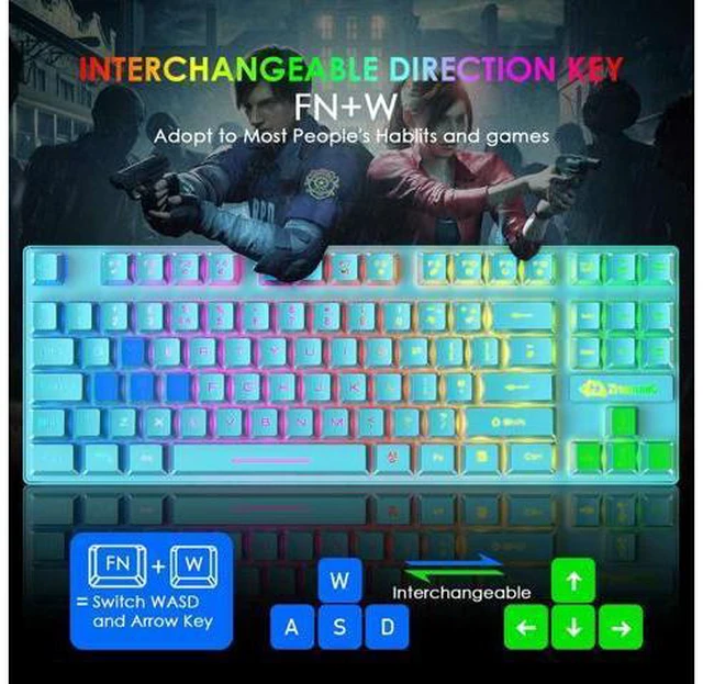 Alt view image 4 of 7 - Gaming Keyboard and Mouse Combo,88 Keys Compact Rainbow Backlit Mechanical Feel Keyboard, RGB Backlit 6400 DPI Lightweight Gaming Mouse with Honeycomb Shell for Windows PC Gamers (Blue)