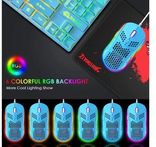 Alt view image 5 of 7 - Gaming Keyboard and Mouse Combo,88 Keys Compact Rainbow Backlit Mechanical Feel Keyboard, RGB Backlit 6400 DPI Lightweight Gaming Mouse with Honeycomb Shell for Windows PC Gamers (Blue)