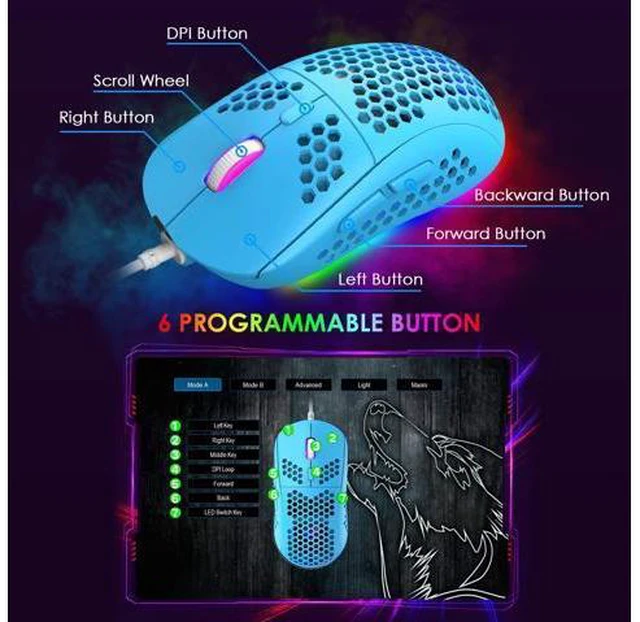 Alt view image 7 of 7 - Gaming Keyboard and Mouse Combo,88 Keys Compact Rainbow Backlit Mechanical Feel Keyboard, RGB Backlit 6400 DPI Lightweight Gaming Mouse with Honeycomb Shell for Windows PC Gamers (Blue)