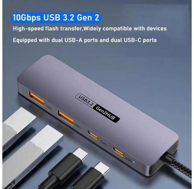 Alt view image 2 of 7 - AUBEAMTO USB C Hub 10Gbps, USB C Splitter with 2 USB C 3.2 and 2 USB 3.2 Ports, USB C to USB A Hub for Laptop, MacBook, Chromebook, Dell, HP, Samsung, Phone, Keyboard, Mouse