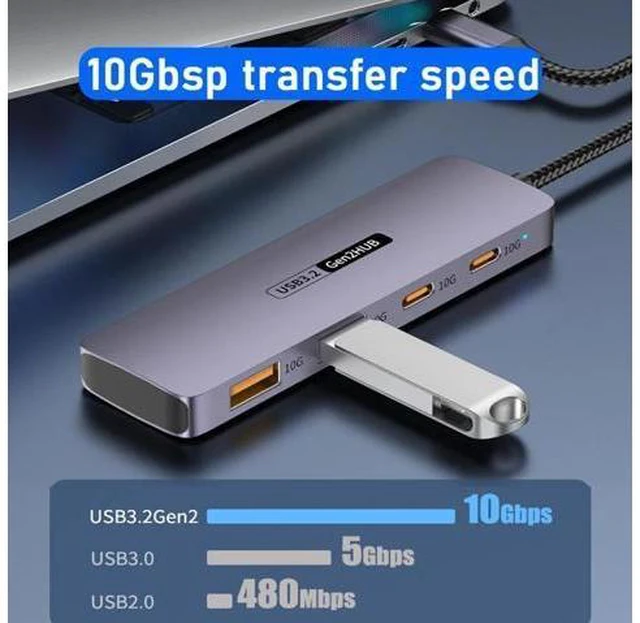 Alt view image 3 of 7 - AUBEAMTO USB C Hub 10Gbps, USB C Splitter with 2 USB C 3.2 and 2 USB 3.2 Ports, USB C to USB A Hub for Laptop, MacBook, Chromebook, Dell, HP, Samsung, Phone, Keyboard, Mouse
