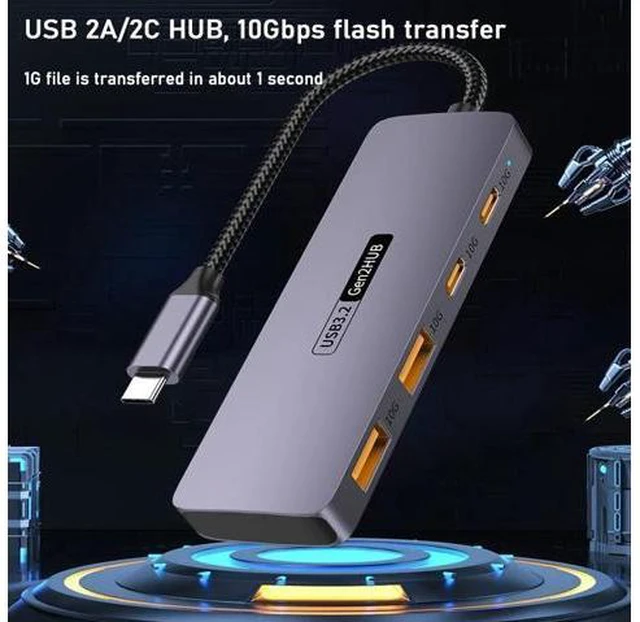 Alt view image 5 of 7 - AUBEAMTO USB C Hub 10Gbps, USB C Splitter with 2 USB C 3.2 and 2 USB 3.2 Ports, USB C to USB A Hub for Laptop, MacBook, Chromebook, Dell, HP, Samsung, Phone, Keyboard, Mouse