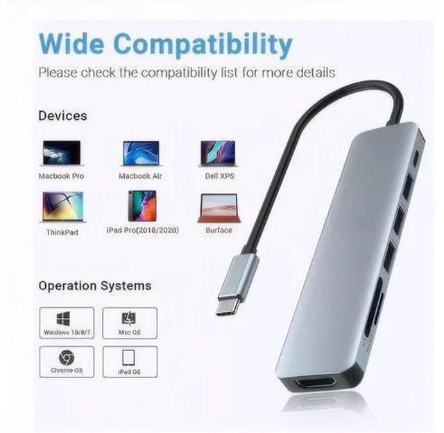 Alt view image 7 of 7 - AUBEAMTO 7-in-1 USB C Hub with 4K HDMI, Multiport USB C Adapter featuring 3 USB 3.0 Ports, 100W PD, SD/TF Compatibility, Ideal for MacBook, Surface Pro, iPad Pro/Air, Laptops and Other Type C Devices