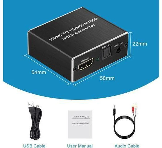 Alt view image 7 of 7 - Mini HDMI to Optical Audio Extractor, 4K @30Hz HDMI to HDMI SPDIF Splitter HDMI Toslink Converter with 3.5mm Stereo Sound out Support TV PS4 Slim Xbox Chromecast and Blu-ray DVD Player
