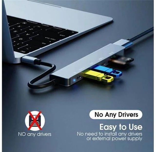 Alt view image 2 of 7 - USB C Hub, 7 in 1 USB C Multiport Adapter with 4K HDMI, Type C 87W PD, USB 3.0 5Gbps Data Ports, SD/TF Card Reader for Mac-Book Pro, M-ac-Book Air, D-e-l-l XPS, Le-no-vo Thinkpad, H-P Laptops and More