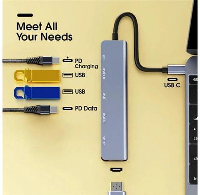 Alt view image 5 of 7 - USB C Hub, 7 in 1 USB C Multiport Adapter with 4K HDMI, Type C 87W PD, USB 3.0 5Gbps Data Ports, SD/TF Card Reader for Mac-Book Pro, M-ac-Book Air, D-e-l-l XPS, Le-no-vo Thinkpad, H-P Laptops and More