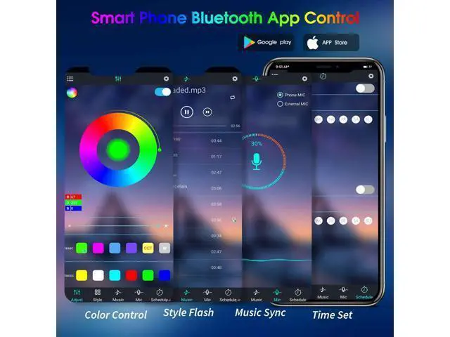 Alt view image 4 of 7 - LED Strip Lights, 50ft/15M RGB Led Light Strip with Bluetooth Remote App Controller Color Changing 5050 LED Rope Lights Strip Sync to Music for Party Home Bedroom Lighting Kitchen Bed Flexible Strip