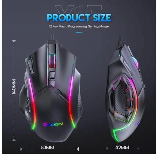 Alt view image 7 of 7 - USB Wired Gaming Mouse, PC Computer Mice USB Mouse with 13 RGB LED Modes, High-Precision 12800 DPI Adjustable, 12 Programmable Buttons, Ergonomic Optical Mouse for Windows PC Mac Laptop Gamer