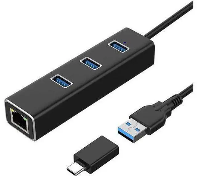 Main image of USB 3.0 HUB with 1000MBps RJ45 Gigabit Ethernet Port, 3-Port USB to Ethernet Adapter with USB C Adapter, Aluminum USB Extender Splitter for Laptop, Mac-Book, Mac Pro, i-Mac, Surface Pro, XPS, PC