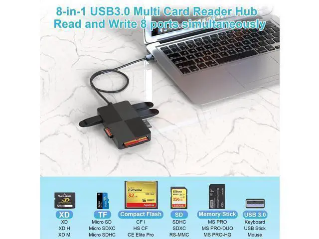 Alt view image 2 of 7 - USB 3.0 Multi Card Reader for PC, XD Picture Card Reader USB Adapter with 5 Card Slots and 3 USB3.0 Port for SD TF CF XD MS keyboard mouse U Disk, Memory Stick Pro Duo Reader Read 8 Ports Simultaneous