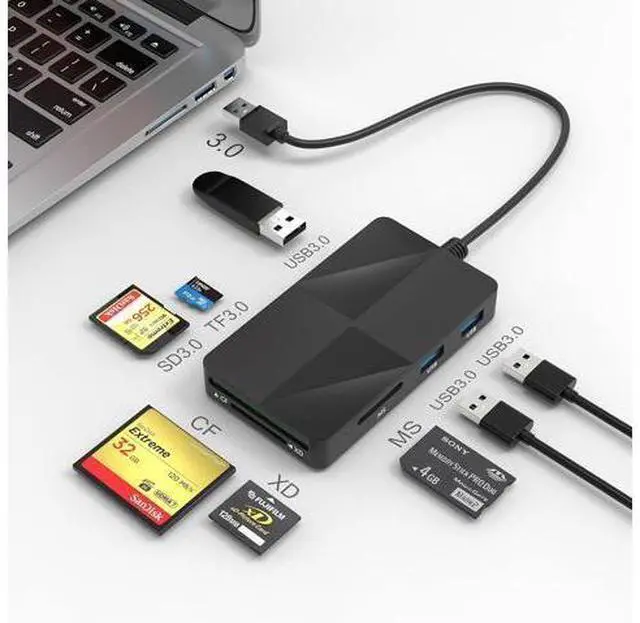 Main image of USB 3.0 Multi Card Reader for PC, XD Picture Card Reader USB Adapter with 5 Card Slots and 3 USB3.0 Port for SD TF CF XD MS keyboard mouse U Disk, Memory Stick Pro Duo Reader Read 8 Ports Simultaneous