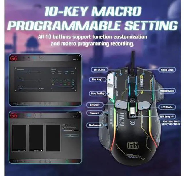 Alt view image 4 of 7 - USB Wired Gaming Mouse, 12800 DPI Optical Gamer Mouse with 10 Programmable Buttons, Colorful RGB Lights, Computer Mouse for PC&Laptop, Ergonomic Gaming Mouse with Thumb Rest for Gaming and Working