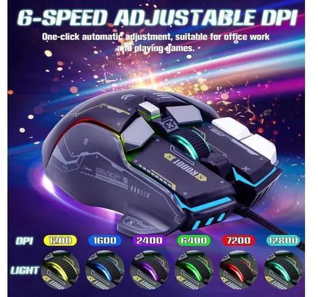 Alt view image 3 of 7 - USB Wired Gaming Mouse, 12800 DPI Optical Gamer Mouse with 10 Programmable Buttons, Colorful RGB Lights, Computer Mouse for PC&Laptop, Ergonomic Gaming Mouse with Thumb Rest for Gaming and Working