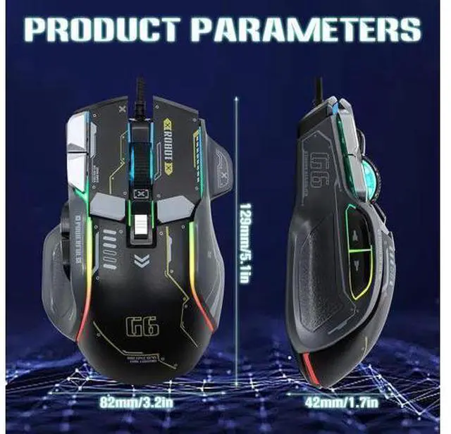Alt view image 7 of 7 - USB Wired Gaming Mouse, 12800 DPI Optical Gamer Mouse with 10 Programmable Buttons, Colorful RGB Lights, Computer Mouse for PC&Laptop, Ergonomic Gaming Mouse with Thumb Rest for Gaming and Working