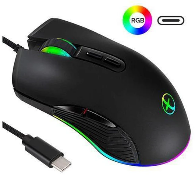 Main image of USB C Type C Mouse, Wired USB C Mice Gaming Mouse Ergonomic 4 RGB Backlight 3200 DPI Compatible with Mac, Matebook, Chromebook, HP OMEN, Windows PC, Laptop and More USB Type C Devices (Black)