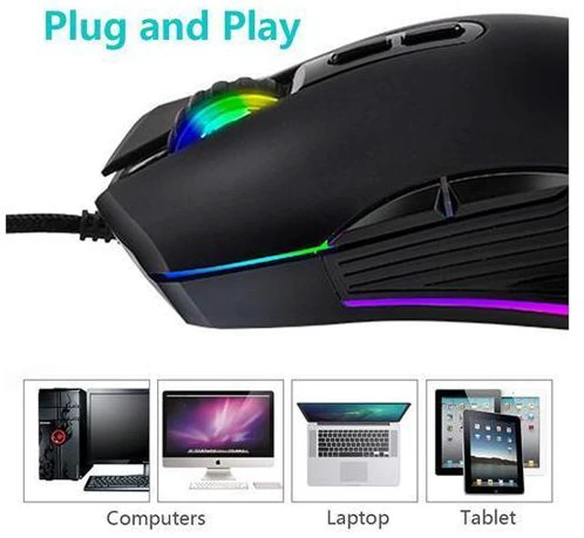 Alt view image 2 of 7 - USB C Type C Mouse, Wired USB C Mice Gaming Mouse Ergonomic 4 RGB Backlight 3200 DPI Compatible with Mac, Matebook, Chromebook, HP OMEN, Windows PC, Laptop and More USB Type C Devices (Black)