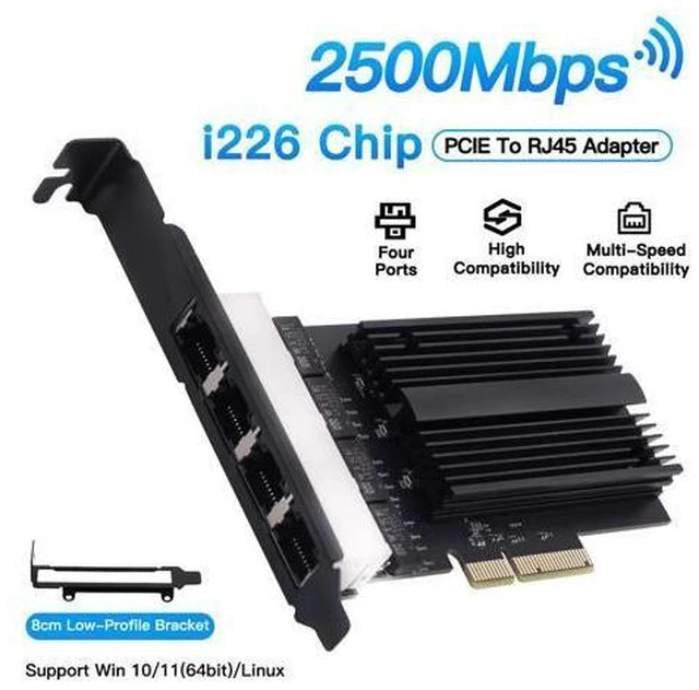 Main image of DERAPID 4 Port Gigabit NIC for Desktop Gigabit Ethernet Network Adapter with Intel I226 Controller Quad RJ45 Port Network Interface Card for Gaming Office Support for Windows