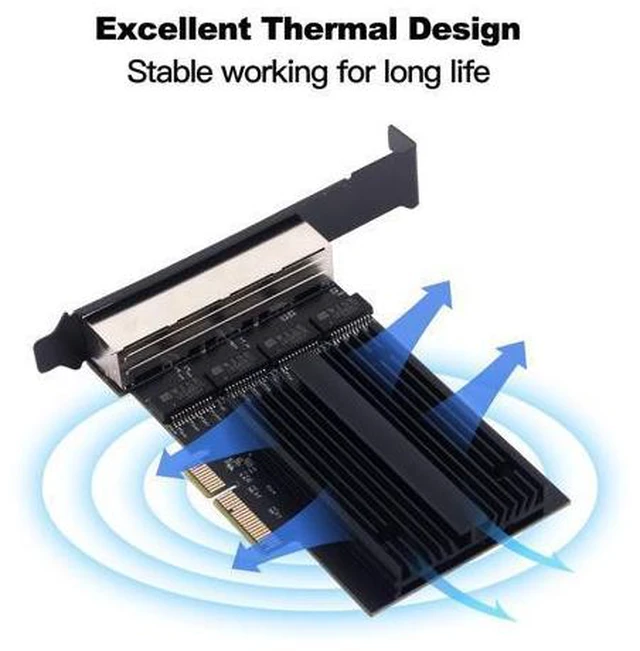 Alt view image 3 of 7 - DERAPID 4 Port Gigabit NIC for Desktop Gigabit Ethernet Network Adapter with Intel I226 Controller Quad RJ45 Port Network Interface Card for Gaming Office Support for Windows