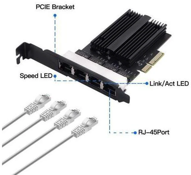 Alt view image 4 of 7 - DERAPID 4 Port Gigabit NIC for Desktop Gigabit Ethernet Network Adapter with Intel I226 Controller Quad RJ45 Port Network Interface Card for Gaming Office Support for Windows