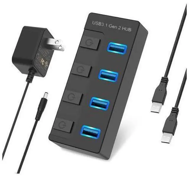 Main image of Powered USB 3.1/3.2 Hub, 4-Port USB 3.1/3.2 Gen 2 Hub, Superspeed USB Splitter up to 10Gbps with Power Adapter and Individual Switches,Charging Supported,Compatible with Desktop and Laptop,Surface Pro