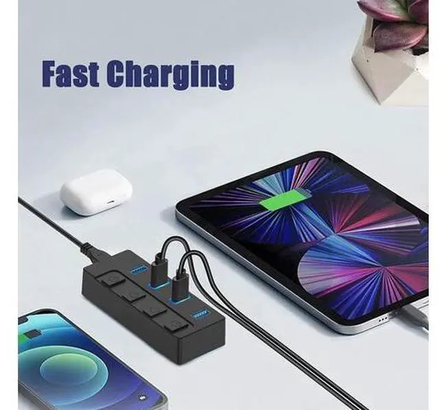 Alt view image 4 of 7 - Powered USB 3.1/3.2 Hub, 4-Port USB 3.1/3.2 Gen 2 Hub, Superspeed USB Splitter up to 10Gbps with Power Adapter and Individual Switches,Charging Supported,Compatible with Desktop and Laptop,Surface Pro