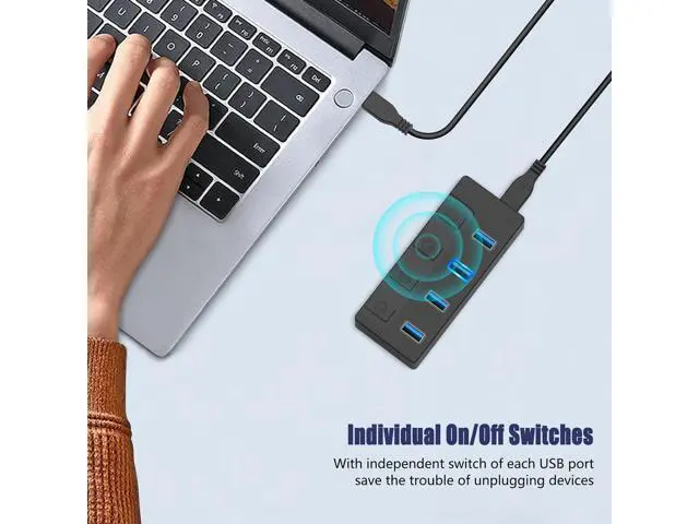 Alt view image 6 of 7 - Powered USB 3.1/3.2 Hub, 4-Port USB 3.1/3.2 Gen 2 Hub, Superspeed USB Splitter up to 10Gbps with Power Adapter and Individual Switches,Charging Supported,Compatible with Desktop and Laptop,Surface Pro