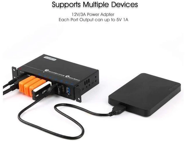 Alt view image 4 of 7 - USB 3.0 Splitter, Aluminum 7 Ports Super Speed USB3.0 Data hub, Aluminum USB 3.0 Hub with 12V 3A 36Watt Powered, Mounting Bracket, LEDs, Balck