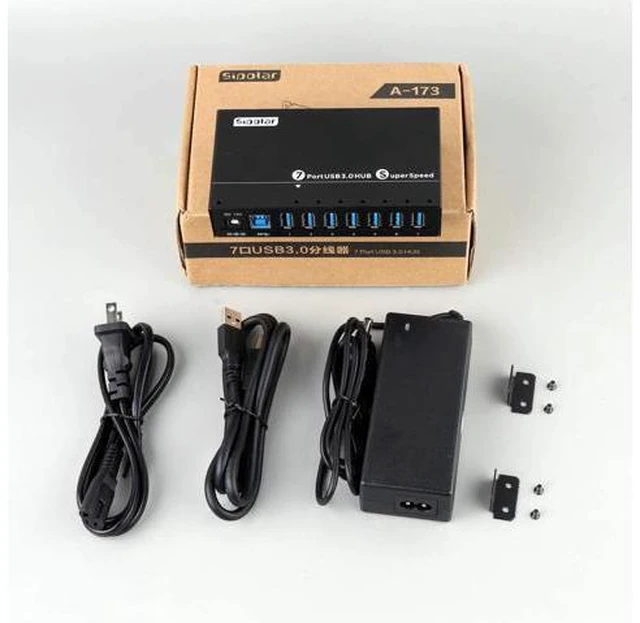 Alt view image 7 of 7 - USB 3.0 Splitter, Aluminum 7 Ports Super Speed USB3.0 Data hub, Aluminum USB 3.0 Hub with 12V 3A 36Watt Powered, Mounting Bracket, LEDs, Balck