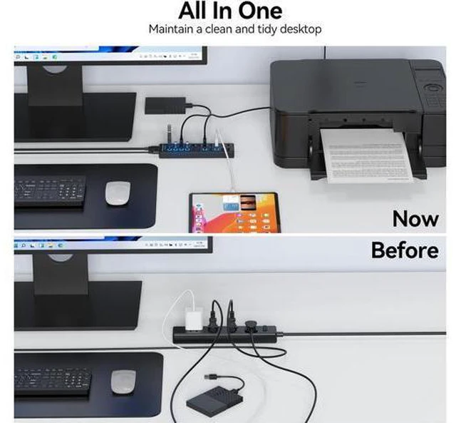 Alt view image 6 of 7 - SMA Powered USB 3.0 Hub 11-Port, Data 7 Ports + Charging 4 USB Ports Extender Cord 3FT Multiport USB Splitter Hubs with Power Adapter 36W Multi USB Hub 3.0 LED Switches for Laptop PC Mac Hard Driver