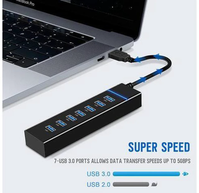 Alt view image 2 of 7 - USB3.0 Hub, 7 Port USB 3.0 Hub LED Portable High-Speed USB Hub Compatible for iMac Pro, MacBook Air, Mac Mini/Pro, Surface Pro, PC and Laptop giyqxHw