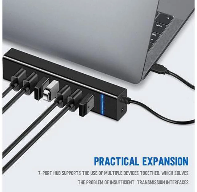 Alt view image 4 of 7 - USB3.0 Hub, 7 Port USB 3.0 Hub LED Portable High-Speed USB Hub Compatible for iMac Pro, MacBook Air, Mac Mini/Pro, Surface Pro, PC and Laptop giyqxHw