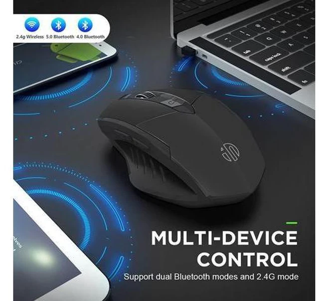 Alt view image 2 of 7 - Bluetooth Mouse, Multi-Device Silent Rechargeable Bluetooth Wireless Mouse (Tri-Mode: BT 5.0/4.0+2.4G), 1600DPI Ergonomic Portable Mouse for Laptop PC Computer,Windows Mac OS, Black giyqxHw