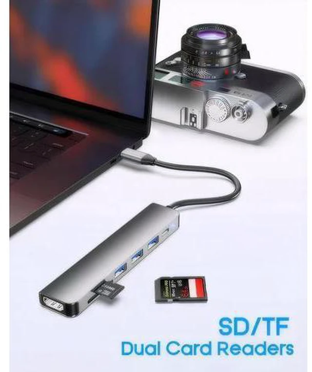 Alt view image 4 of 7 - AUBEAMTO 7-in-1 USB C Hub with 4K HDMI, Multiport USB C Adapter featuring 3 USB 3.0 Ports, 100W PD, SD/TF Compatibility, Ideal for MacBook, Surface Pro, iPad Pro/Air, Laptops and Other Type C Devices