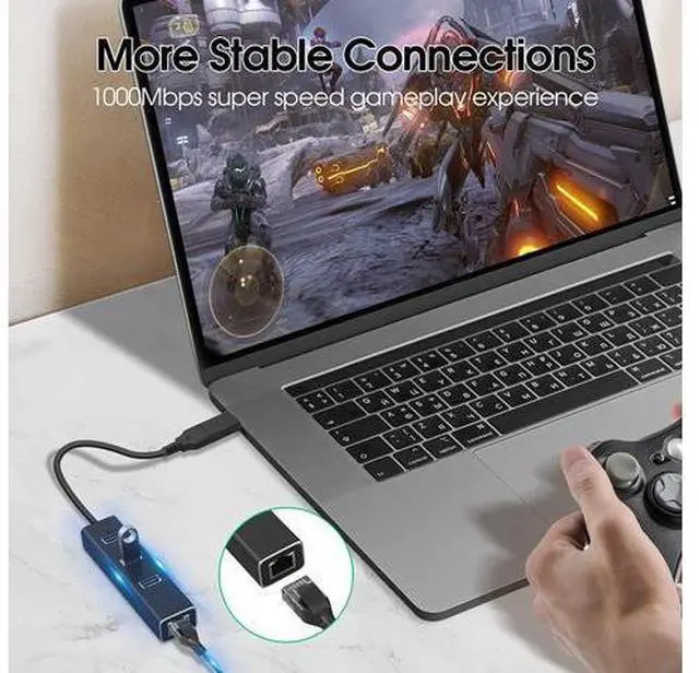 Alt view image 4 of 7 - USB 3.0 HUB with 1000MBps RJ45 Gigabit Ethernet Port, 3-Port USB to Ethernet Adapter with USB C Adapter, Aluminum USB Extender Splitter for Laptop, Mac-Book, Mac Pro, i-Mac, Surface Pro, XPS, PC